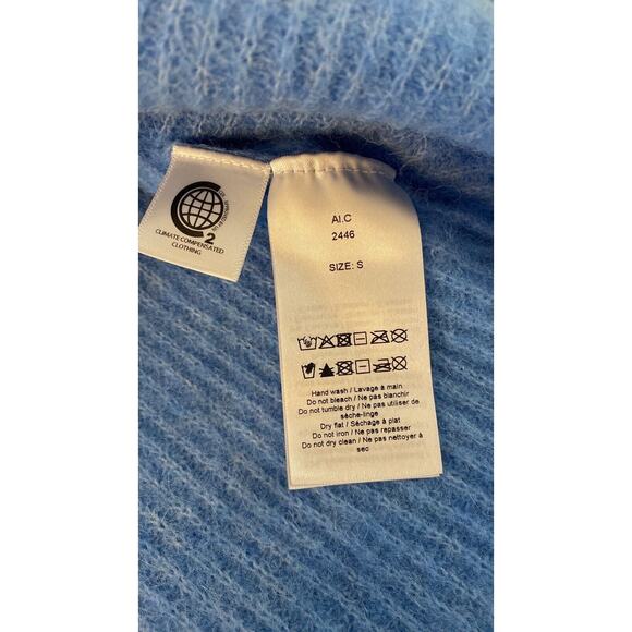 Ganni Callahan Alpaca and Wool Ribbed Knit Hooded Blue Pullover Sweater - Picture 5 of 9